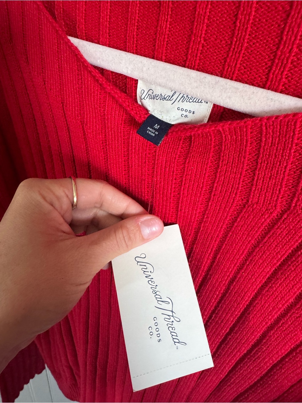 Universal Thread Red Ribbed Scoop-Neck Sweater - Picture 2 of 4